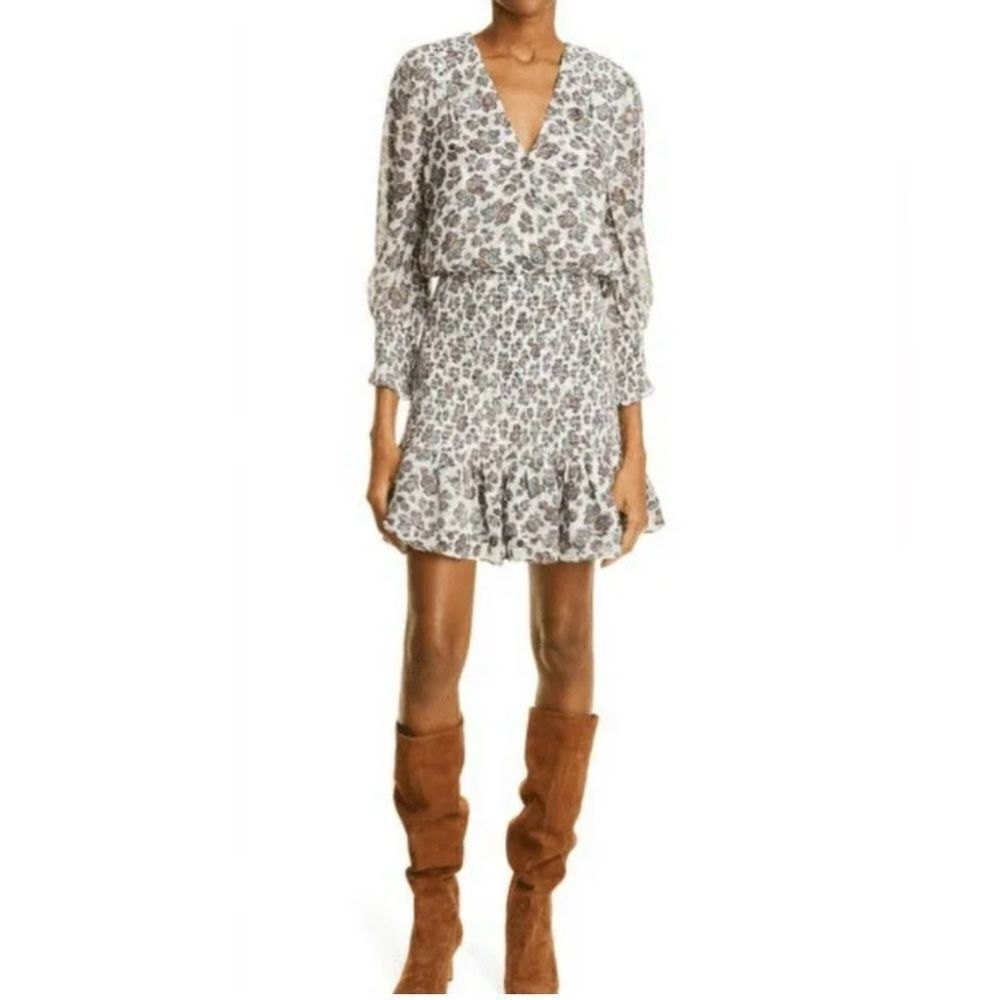 Veronica Beard Women's Saera Floral Print Smocked Chiffon Minidress Sz 0